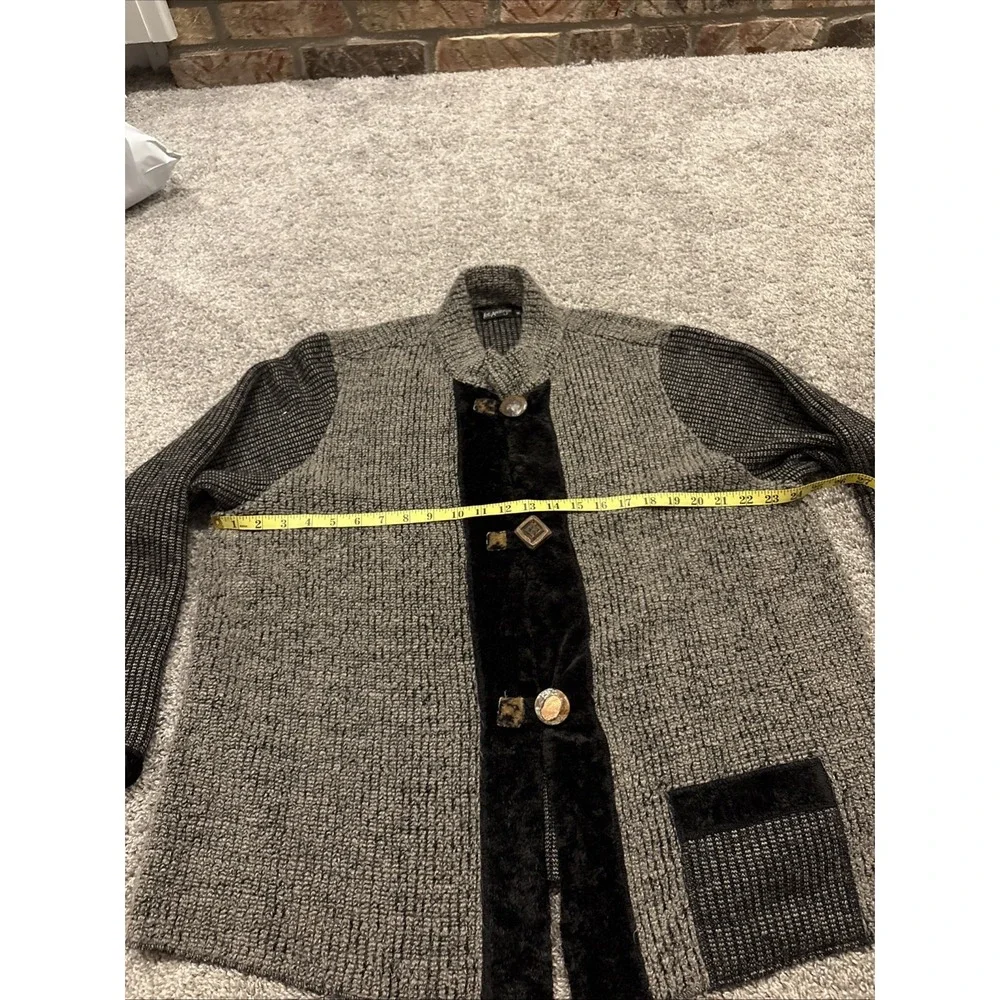 LEE ANDERSEN Wearable Art to Wear Cardigan Sweater Cool Buttons And Fur Rare
